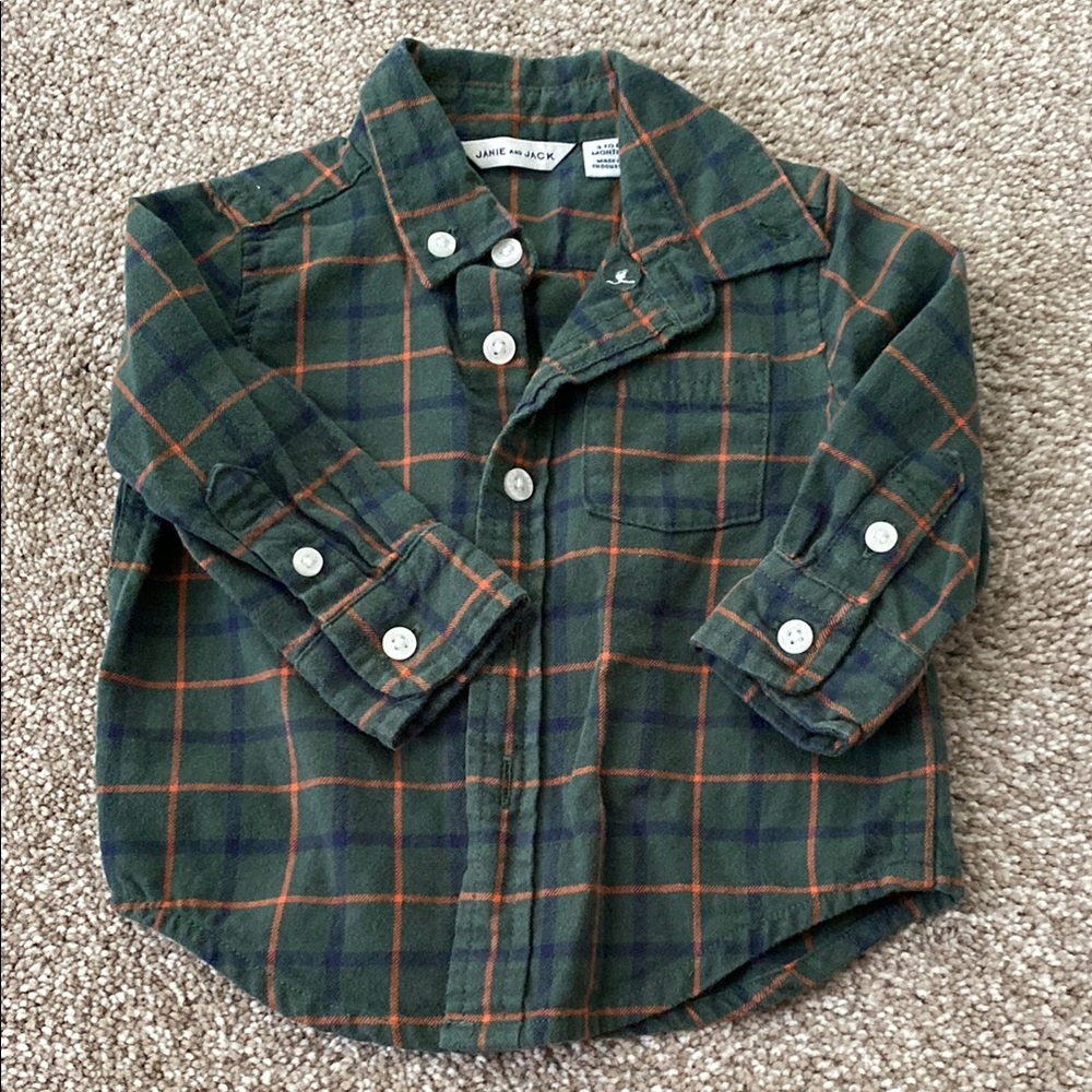 Janie and Jack Green and Orange Button Down Shirt